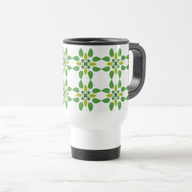 Leaf Pattern, Pattern Of Leaves, Green Leaves Travel Mug (Front Right)