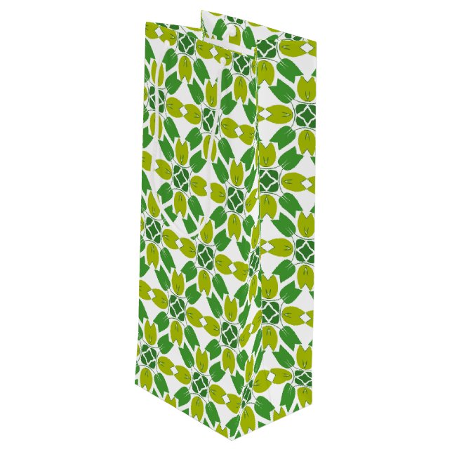 Leaf Pattern, Pattern Of Leaves, Green Leaves Wine Gift Bag (Back Angled)