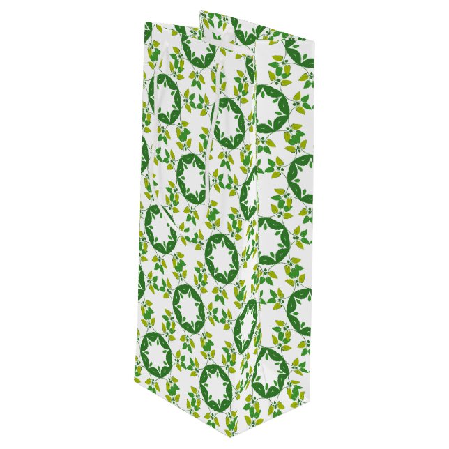 Leaf Pattern, Pattern Of Leaves, Green Leaves Wine Gift Bag (Back Angled)