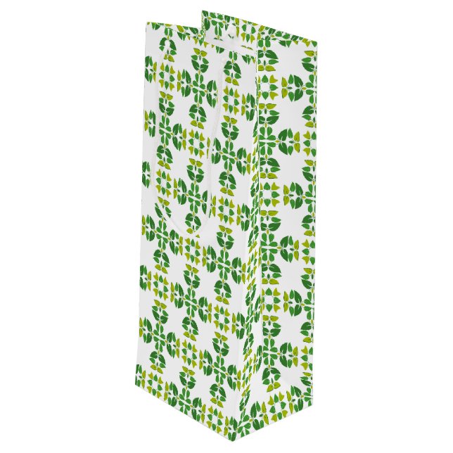 Leaf Pattern, Pattern Of Leaves, Green Leaves Wine Gift Bag (Back Angled)