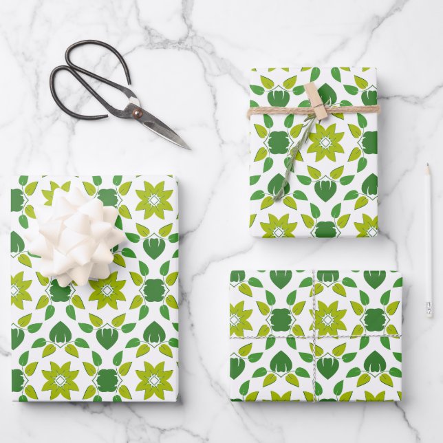Leaf Pattern, Pattern Of Leaves, Green Leaves Wrapping Paper Sheets (Front)