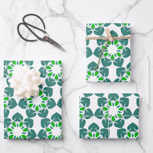 Leaf Pattern, Pattern Of Leaves, Green Leaves Wrapping Paper Sheets (Front)