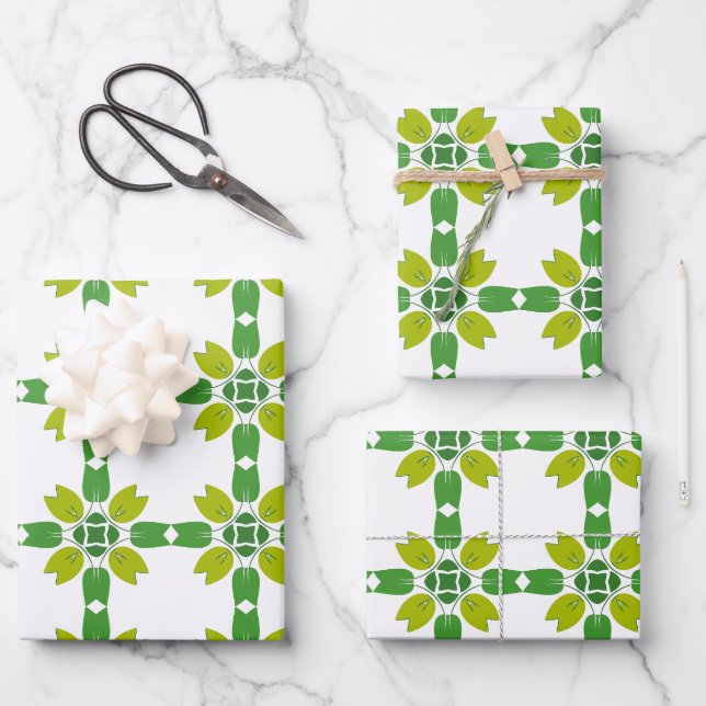 Leaf Pattern, Pattern Of Leaves, Green Leaves Wrapping Paper Sheets (Front)