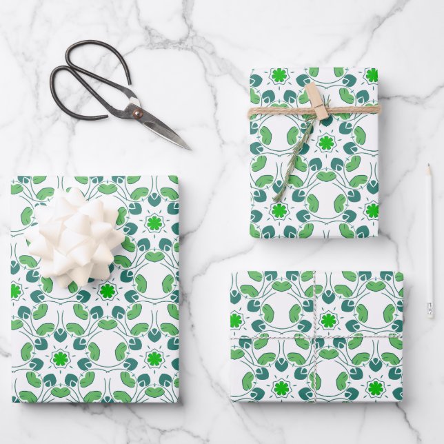 Leaf Pattern, Pattern Of Leaves, Green Leaves Wrapping Paper Sheets (Front)