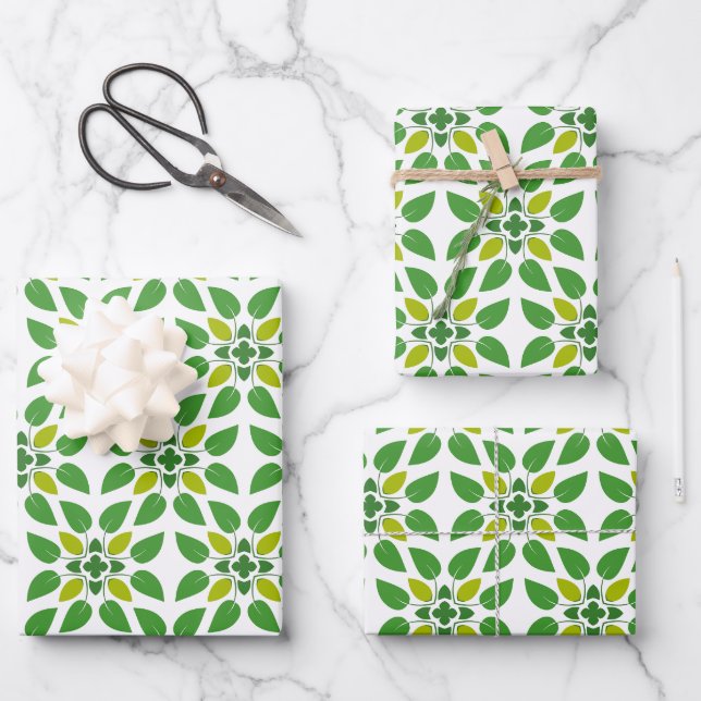 Leaf Pattern, Pattern Of Leaves, Green Leaves Wrapping Paper Sheets (Front)