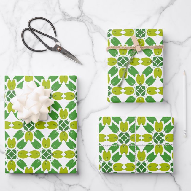 Leaf Pattern, Pattern Of Leaves, Green Leaves Wrapping Paper Sheets (Front)