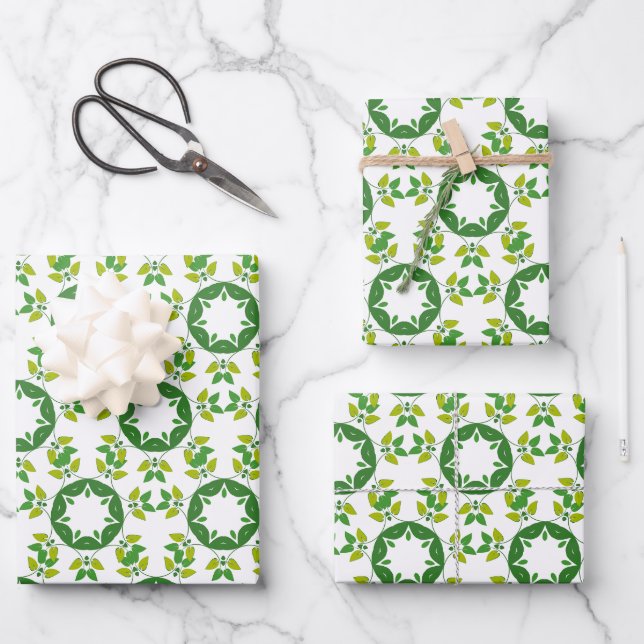 Leaf Pattern, Pattern Of Leaves, Green Leaves Wrapping Paper Sheets (Front)