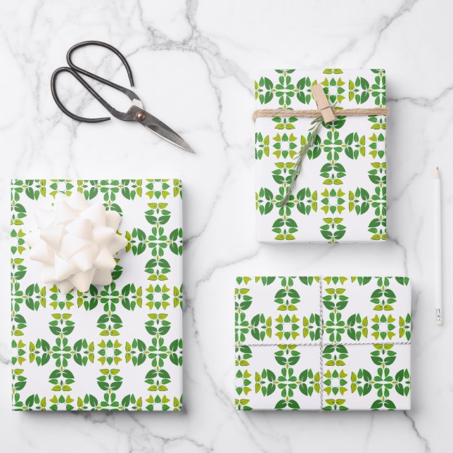 Leaf Pattern, Pattern Of Leaves, Green Leaves Wrapping Paper Sheets (Front)