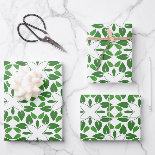 Leaf Pattern, Pattern Of Leaves, Green Leaves Wrapping Paper Sheets (Front)