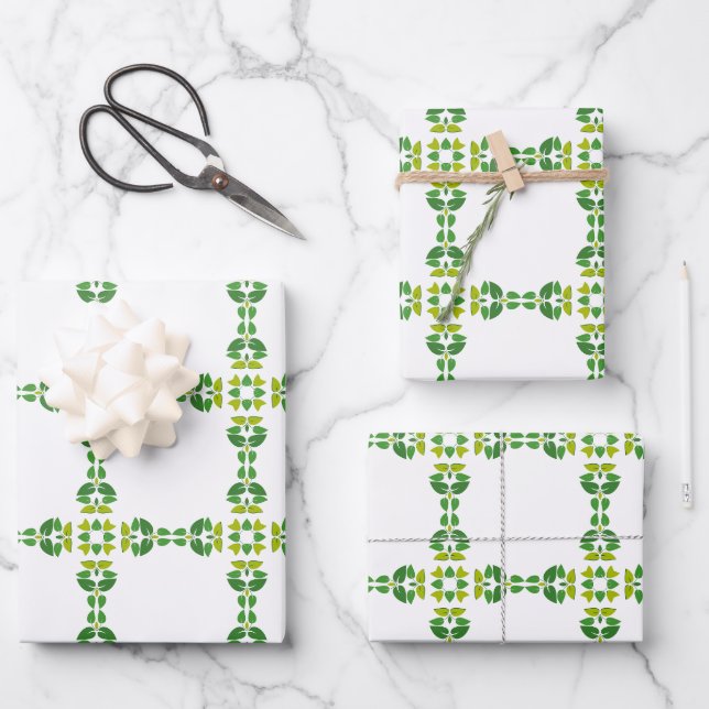 Leaf Pattern, Pattern Of Leaves, Green Leaves Wrapping Paper Sheets (Front)