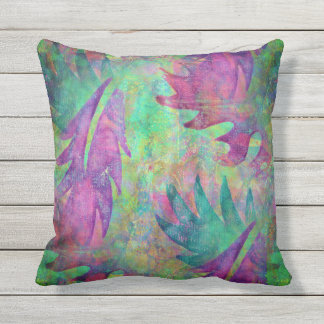 Leaf Pattern Pillow In Purple, Teal and Green