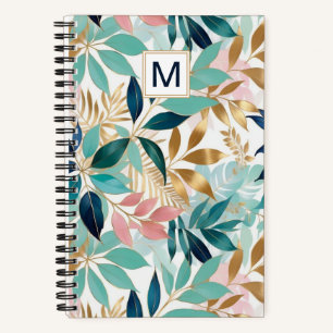 Leaf Pattern Pretty Colorful Leaves Monogrammed Notebook
