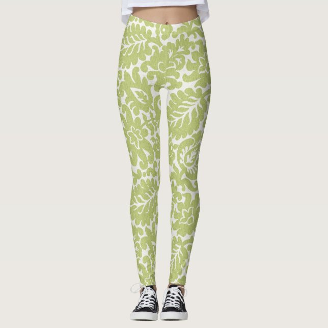 Leaf pattern printed green leggings  (Front)