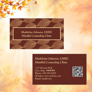 Leaf Pattern Psychologist Counselor QR Code Business Card