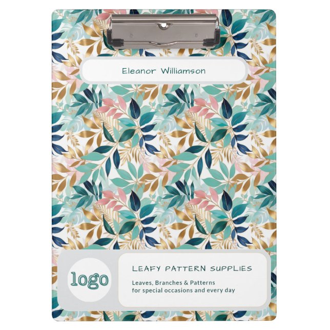 Leaf Pattern Small Business Name Logo Clipboard (Front)