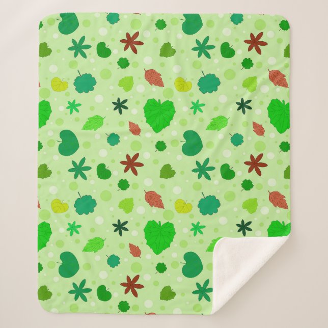 Leaf Pattern with Various Shapes and Colors Sherpa Blanket (Front)