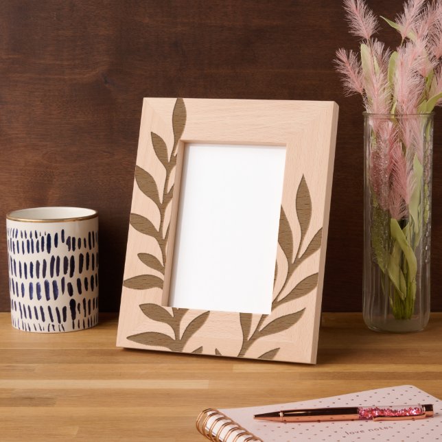 Leaf Pattern Wooden Picture Frame Nature Boho Engraved Frames (Left)