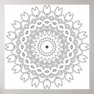 Leaf Petal Mandala Coloring Page with Star Core Poster