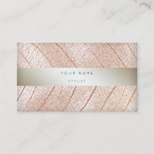 Leaf Pink Rose Gold Pearl Delicate Script Business Card