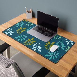 Leaf Print on Teal Decorative Desk Mat