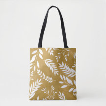 Leaf Print on Yellow Watercolor Tote Bag