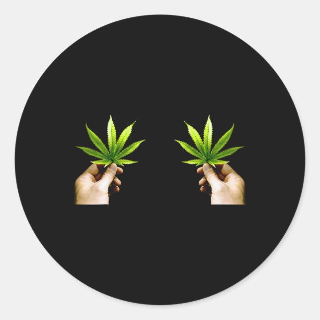 Leaf S Breast Funny Pot Weed Leaves Christmas Biki Classic Round Sticker (Front)