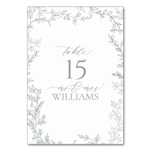 Leaf Sage Green Elegant Monogram Table Card