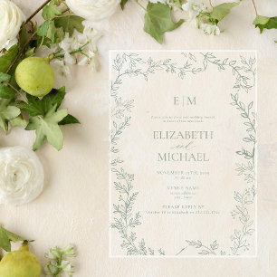 Leaf Sage Green Monogram Post Wedding Brunch Acrylic Invitations