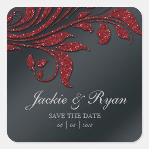 Leaf Save Date Wedding Stickers Red Sparkle Xmas 2