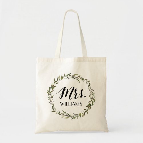 Leaf Script Tote  Mrs with Personalized Name