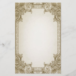 Leaf Scrolls- Brown Stationery