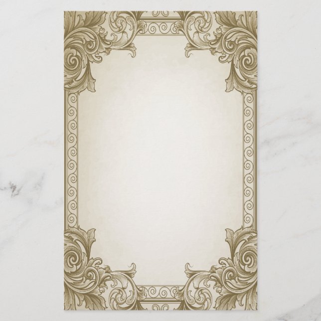 Leaf Scrolls- Brown Stationery (Front)