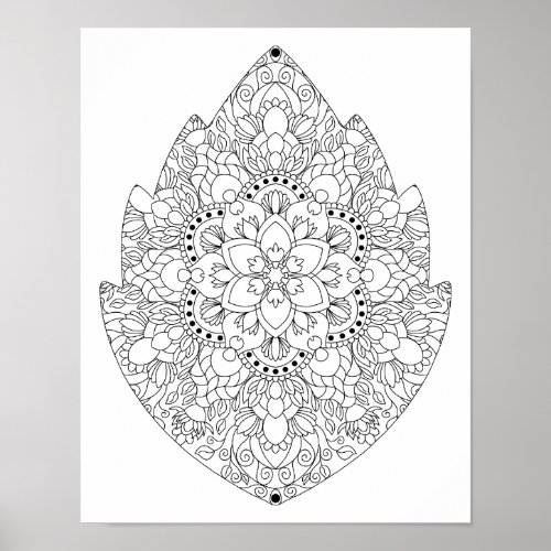 Leaf Shape Floral Mandala Adult Coloring Poster