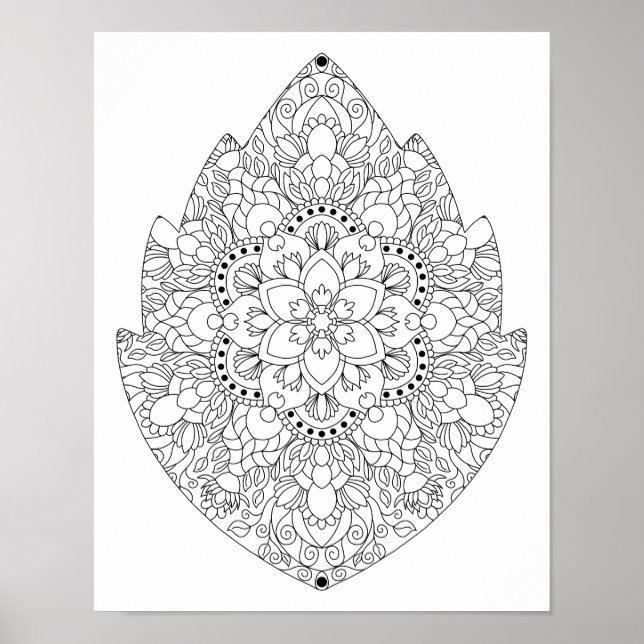 Leaf Shape Floral Mandala Adult Coloring Poster (Front)