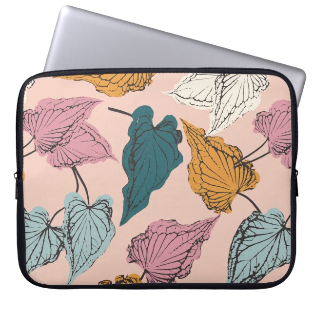Leaf skeleton seamless pattern,background with cal laptop sleeve (Front)