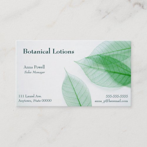 Leaf skeletons on white business card