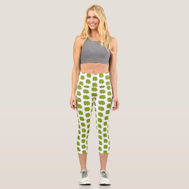 Leaf slug cartoon illustration capri leggings (Front)