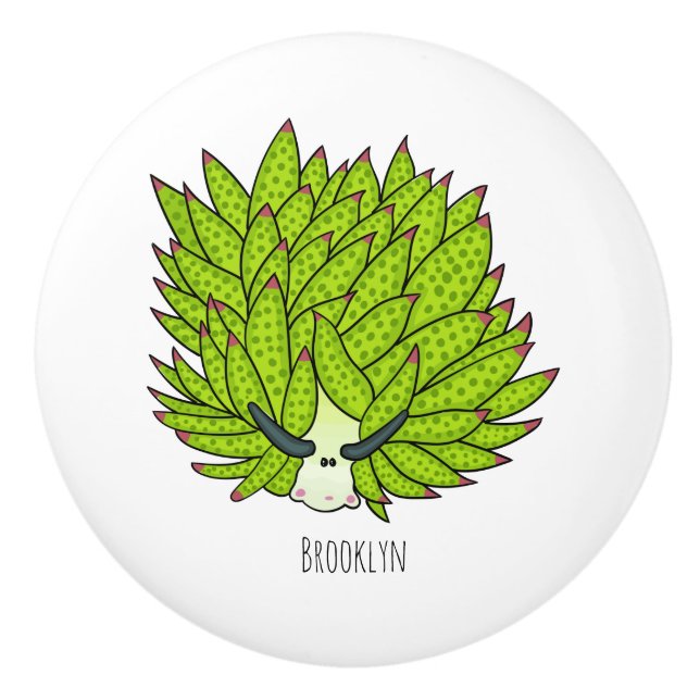 Leaf slug cartoon illustration ceramic knob (Front)