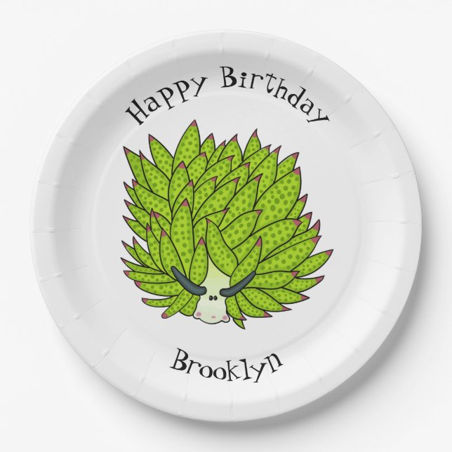 Leaf slug cartoon illustration paper plates (Front)