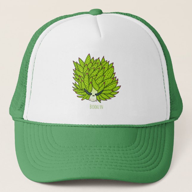 Leaf slug cartoon illustration trucker hat (Front)