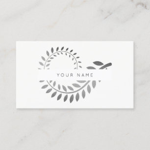 Leaf Spirale Botanic Silver Gray White Business Card