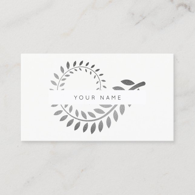 Leaf Spirale Botanic Silver Gray White Business Card (Front)