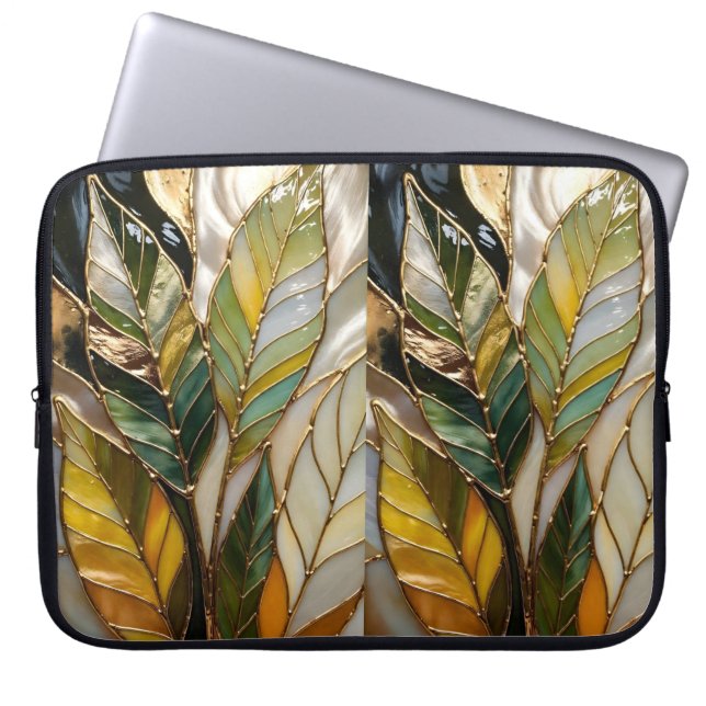 Leaf Stained Glass Laptop Sleeve Nature Case (Front)