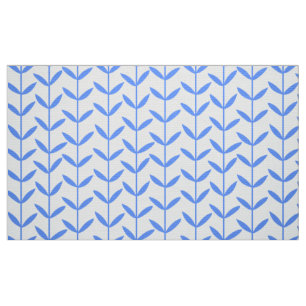 Leaf Stems - Baby Blue on White Fabric