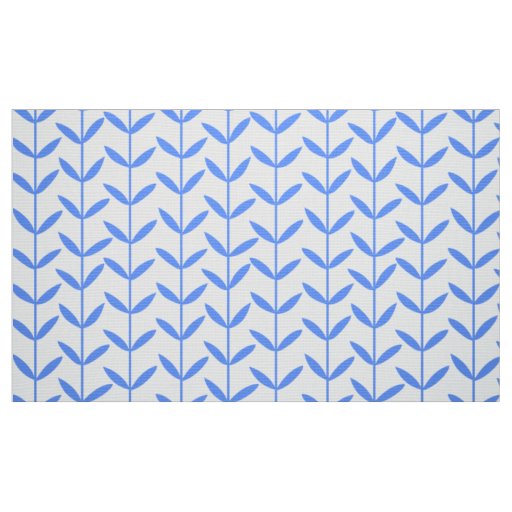 Leaf Stems - Baby Blue on White Fabric