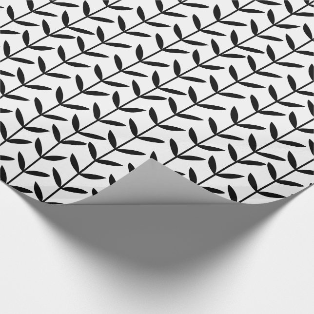Leaf Stems - Black on White Wrapping Paper (Corner)