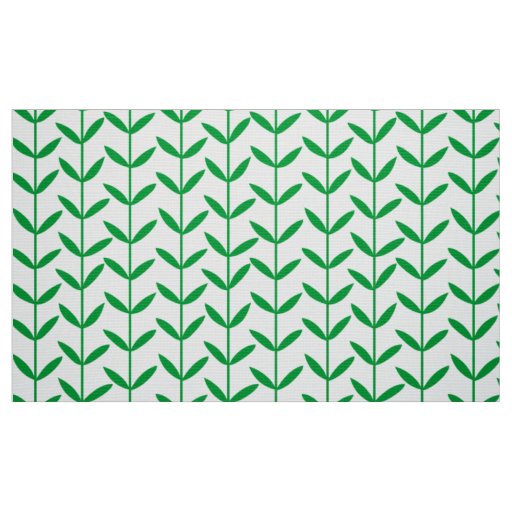 Leaf Stems - Grass Green on White Fabric