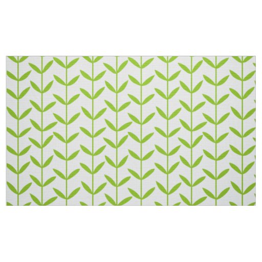 Leaf Stems - Martian Green on White Fabric