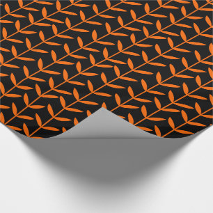 Leaf Stems - Orange on Black Wrapping Paper