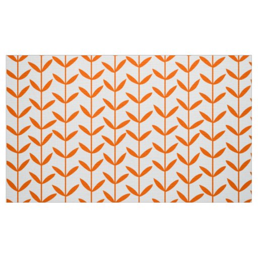 Leaf Stems - Orange on White Fabric